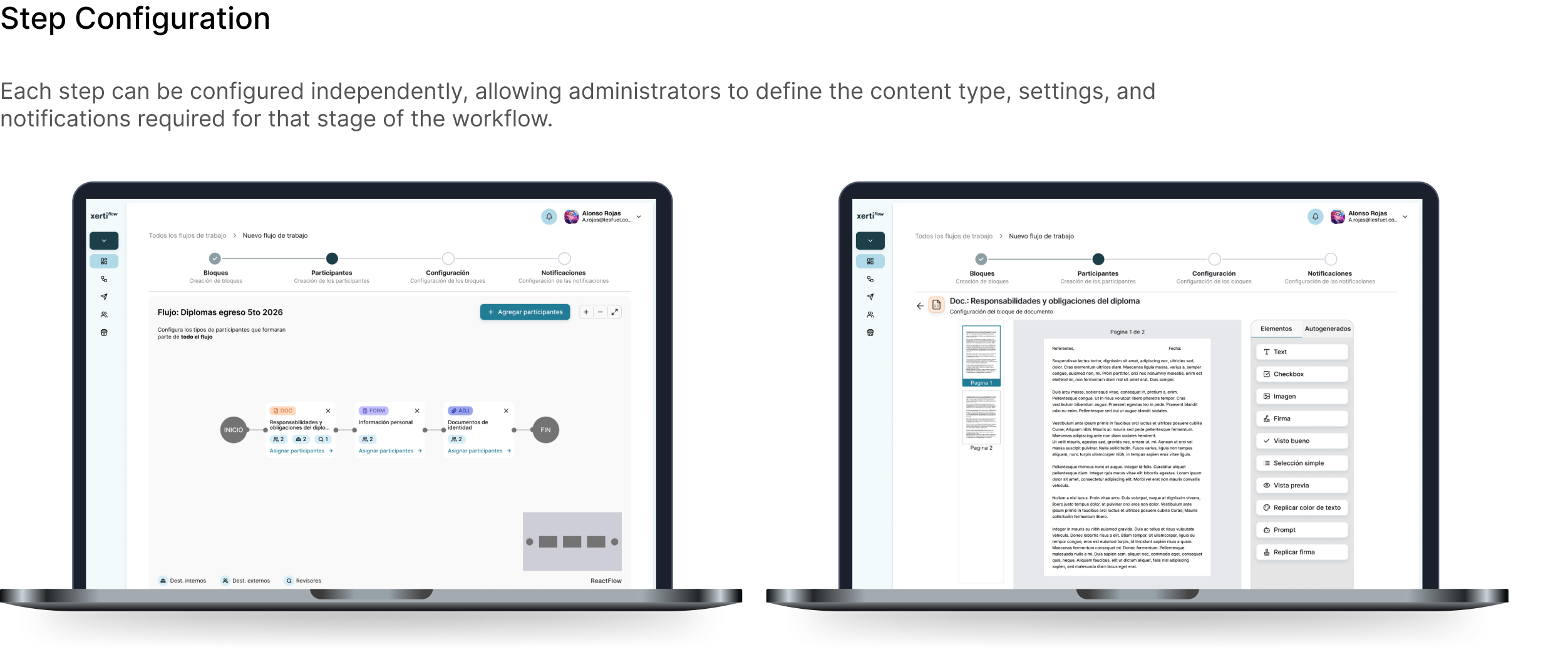 Step Configuration interface